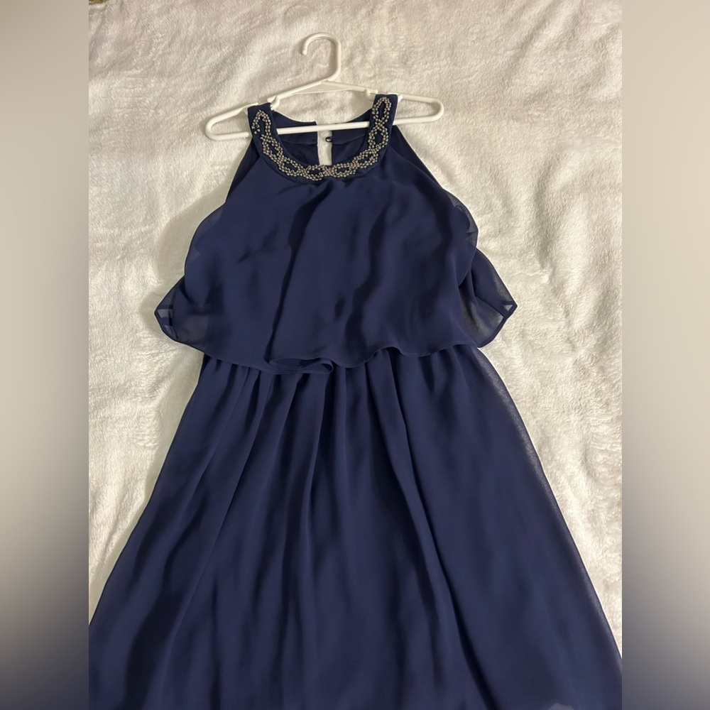 Navy blue dress with pretty sliver beaded on the neck